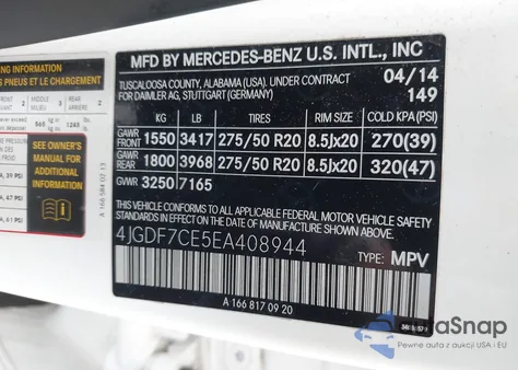 2014 Mercedes-Benz Gl 450 4Matic из США, поврежденный, VIN 4JGDF7CE5EA408944